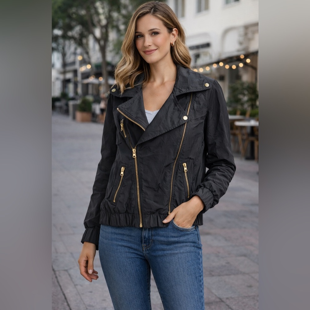 Mike & Chris Black Bomber Jacket with Gold Accents
